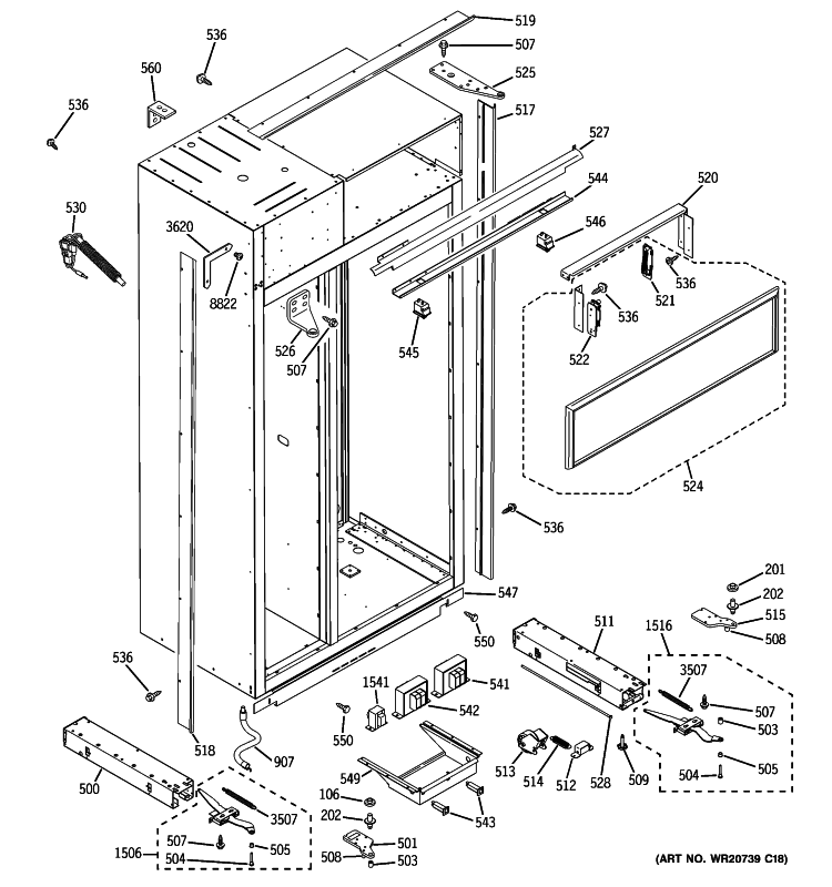 CASE PARTS Diagram and Parts List for ZSEB480NYB  General Electric Refrigerator