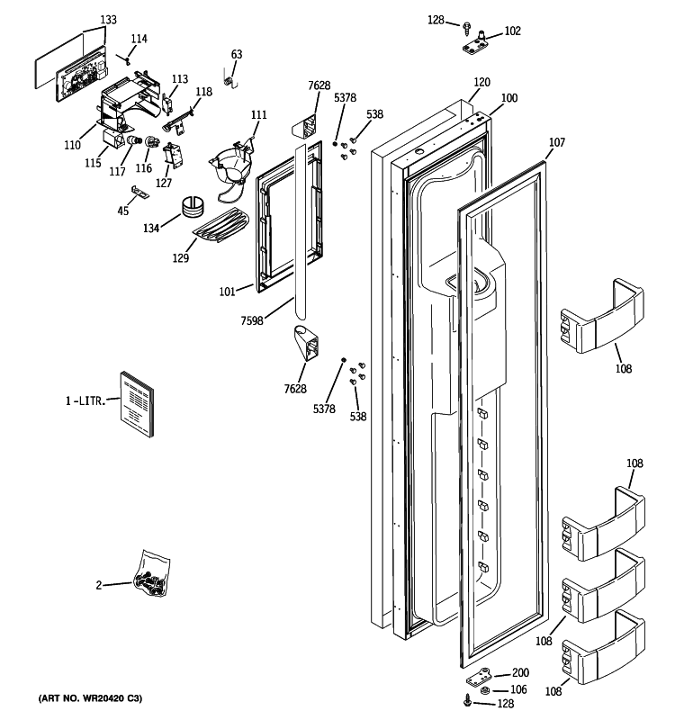 FREEZER DOOR Diagram and Parts List for ZSEP420DYBSS  General Electric Refrigerator