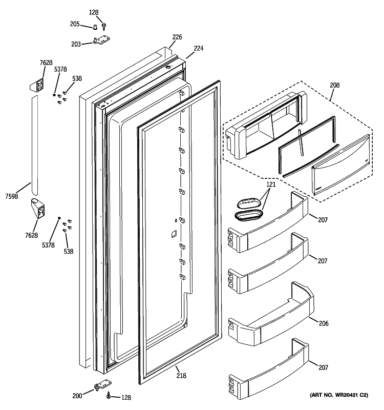 FRESH FOOD DOOR Diagram and Parts List for ZSEP420DYBSS  General Electric Refrigerator