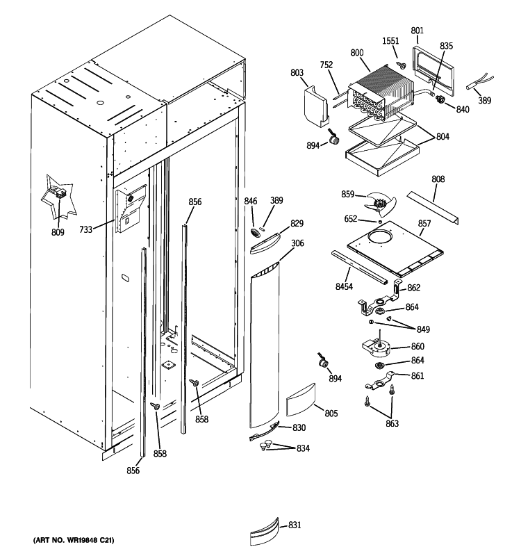 FREEZER SECTION Diagram and Parts List for ZSEP420DYBSS  General Electric Refrigerator