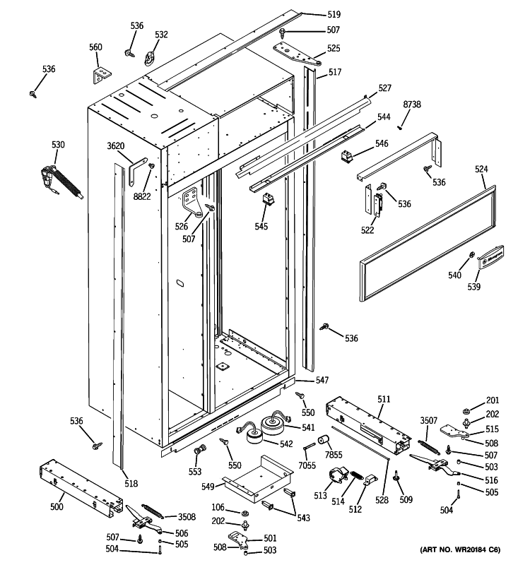 CASE PARTS Diagram and Parts List for ZSEP420DYBSS  General Electric Refrigerator