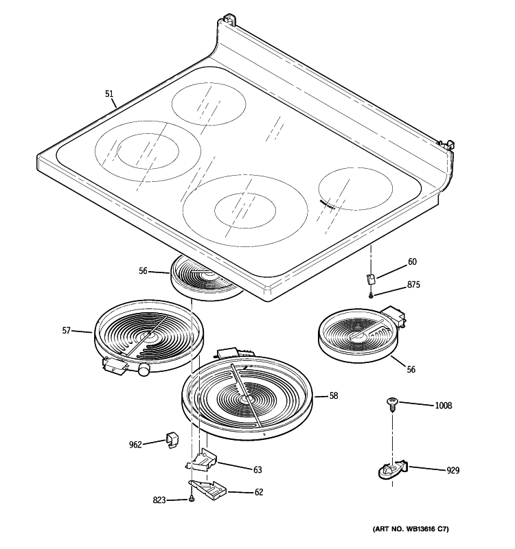 COOKTOP Diagram and Parts List for JB645SP2SS  General Electric Range