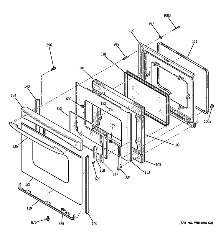 DOOR Diagram and Parts List for JB645SP2SS  General Electric Range