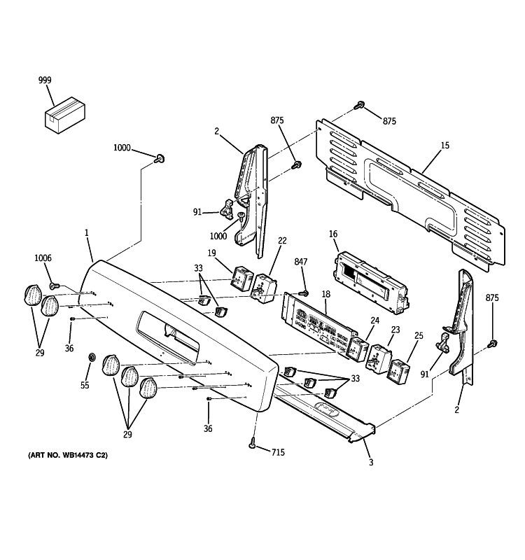 CONTROL PANEL Diagram and Parts List for JB840SP2SS  General Electric Range