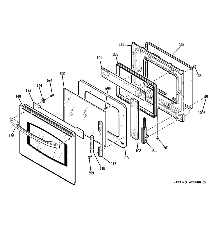 DOOR Diagram and Parts List for JKP55DP3BB  General Electric Wall Oven