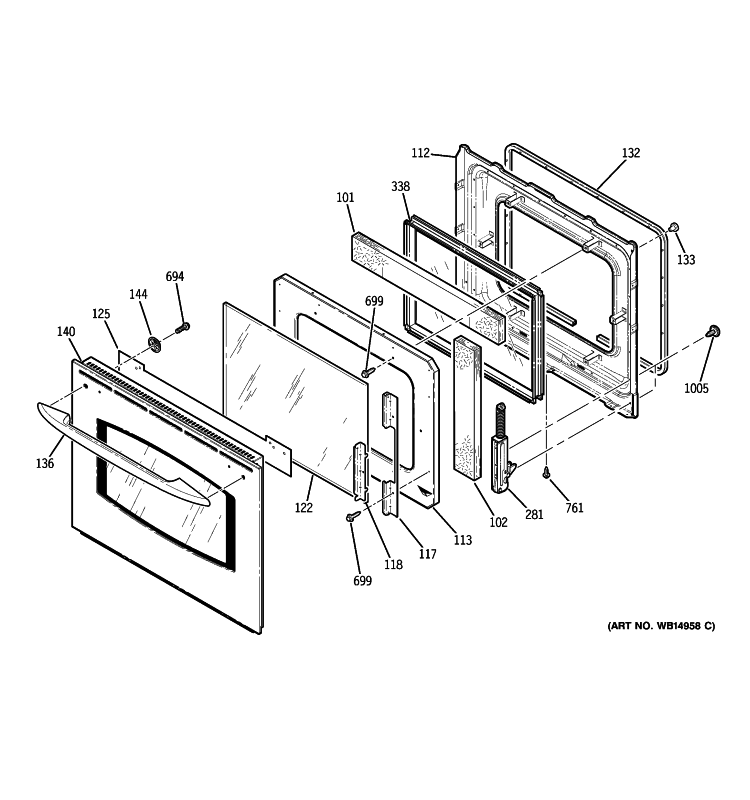 DOOR Diagram and Parts List for JKP75SP3SS  General Electric Wall Oven