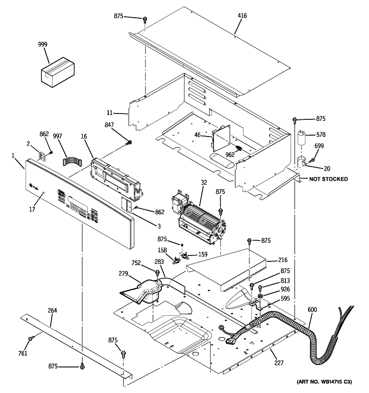 CONTROL PANEL Diagram and Parts List for PK956BM5BB  General Electric Wall Oven