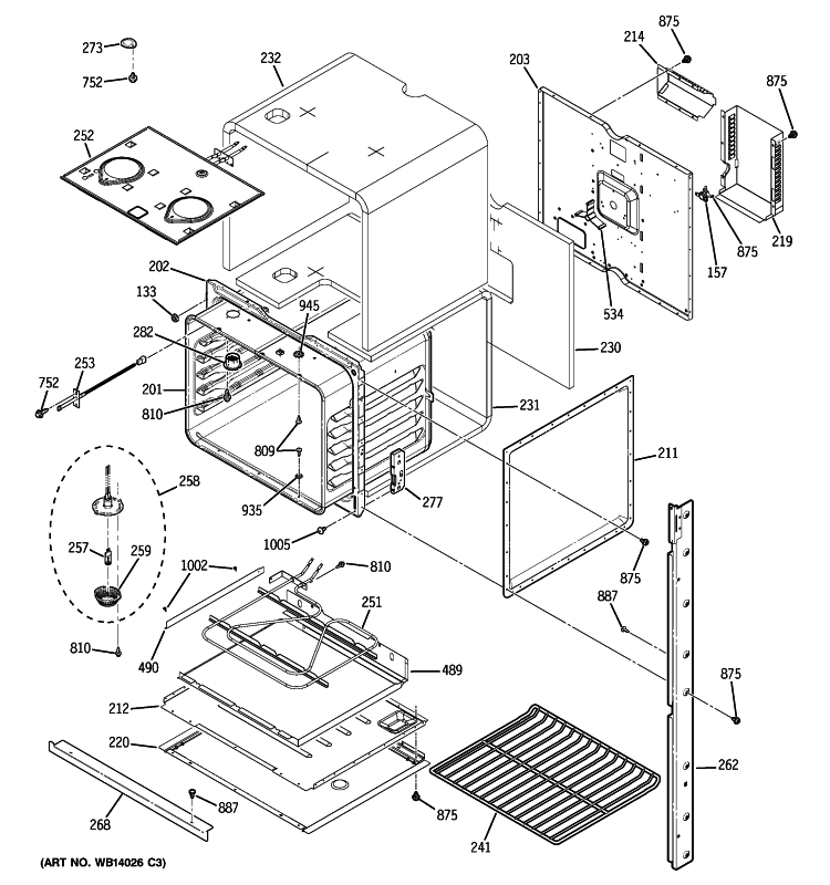 LOWER OVEN Diagram and Parts List for PK956BM5BB  General Electric Wall Oven