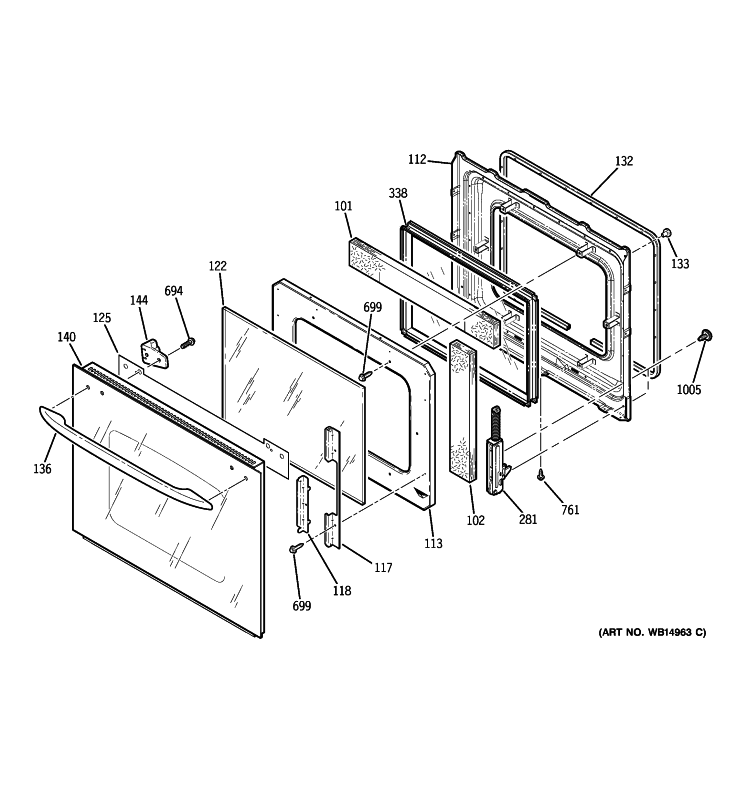 DOOR Diagram and Parts List for PK956BM5BB  General Electric Wall Oven