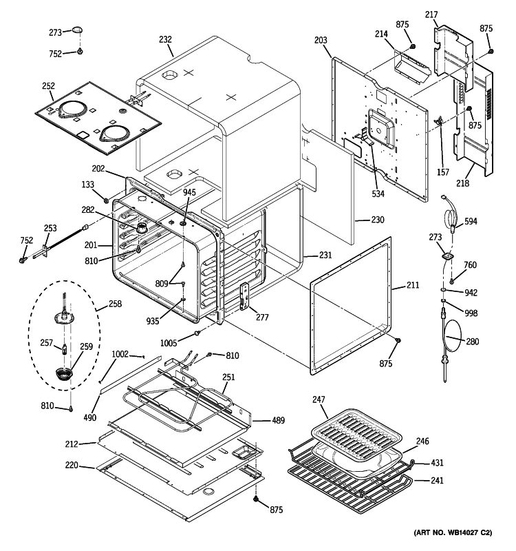 UPPER OVEN Diagram and Parts List for ZEK958SM4SS  General Electric Wall Oven