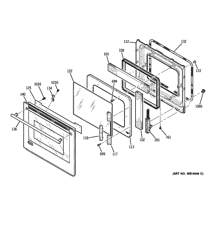 DOOR Diagram and Parts List for ZEK958SM4SS  General Electric Wall Oven