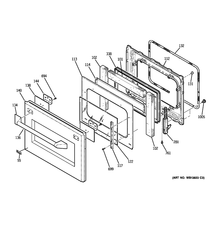 DOOR Diagram and Parts List for ZET1PM2SS  General Electric Wall Oven