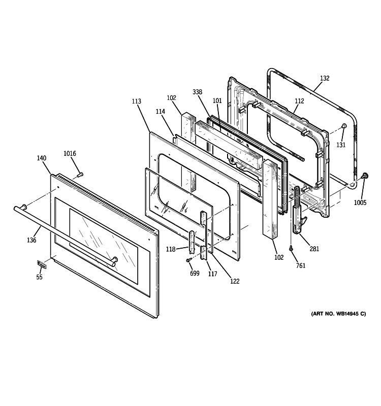 DOOR Diagram and Parts List for ZET2SM3SS  General Electric Wall Oven