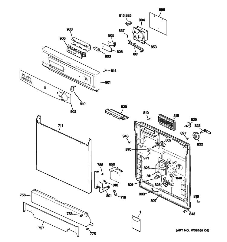 ESCUTCHEON & DOOR ASSEMBLY Diagram and Parts List for GSC3500R20BB  General Electric Dishwasher