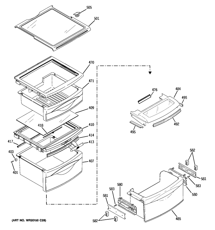 FRESH FOOD SHELVES Diagram and Parts List for GSE29KGYBCSS  General Electric Refrigerator