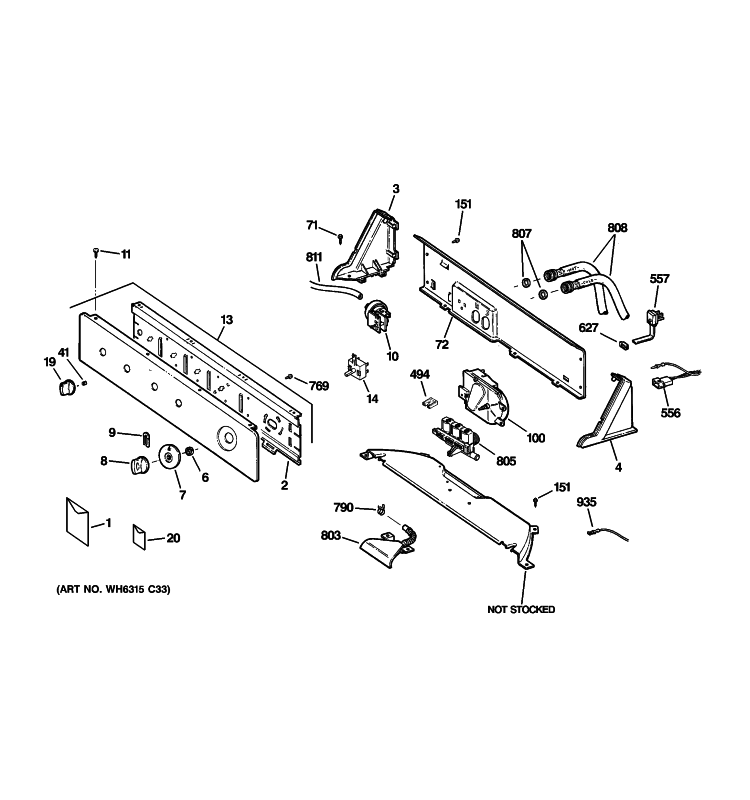 CONTROLS & BACKSPLASH Diagram and Parts List for GTWN4040M0WW  General Electric Washer