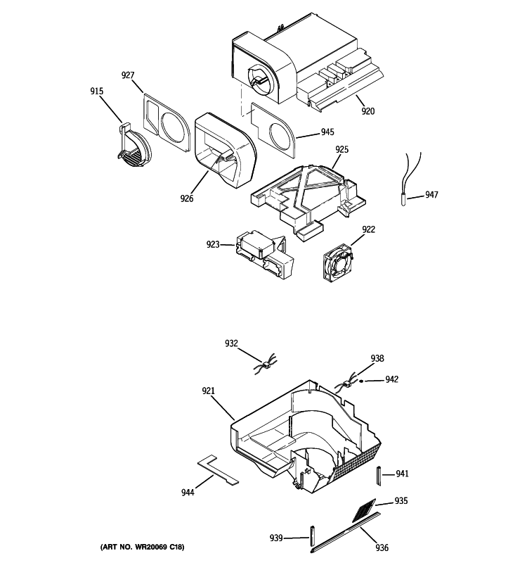 CUSTOM COOL Diagram and Parts List for PHE25TGXBFBB  General Electric Refrigerator