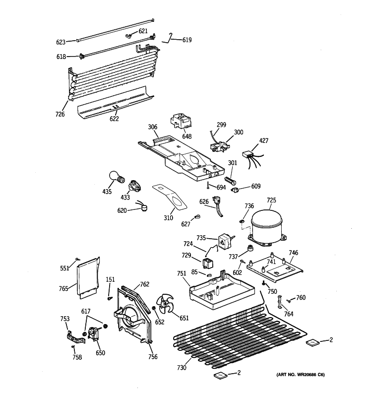UNIT PARTS Diagram and Parts List for A3316ABSHRBB  General Electric Refrigerator
