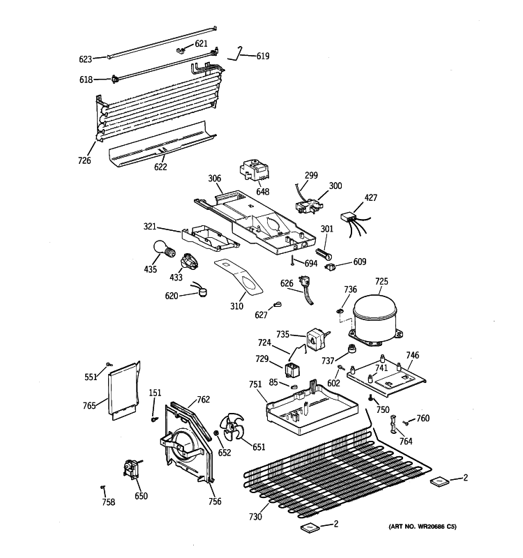 UNIT PARTS Diagram and Parts List for CTS17RBSHRWW  General Electric Refrigerator
