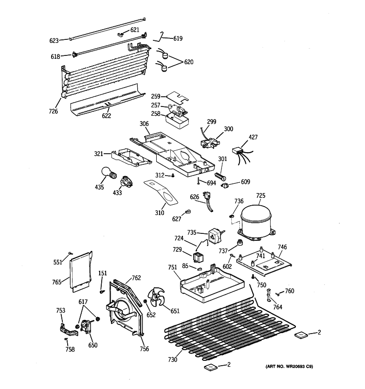 UNIT PARTS Diagram and Parts List for GTH16BBX2RCC  General Electric Refrigerator