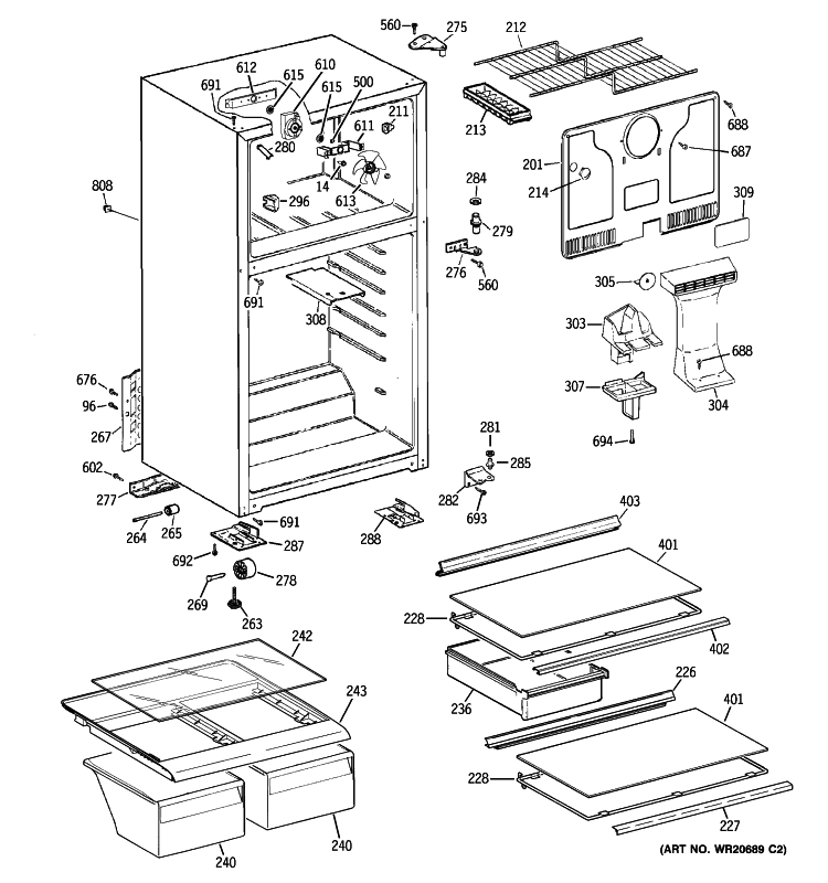 CABINET Diagram and Parts List for GTH17GBT2RBB  General Electric Refrigerator