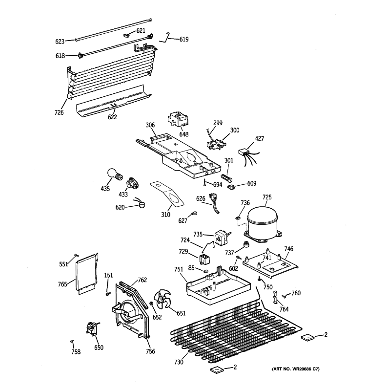UNIT PARTS Diagram and Parts List for GTT16BBSHRWW  General Electric Refrigerator