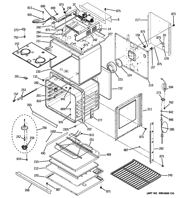 BODY WITH MICROWAVE SUPPORT Diagram and Parts List for PT970CM3CC  General Electric Microwave Oven Combo