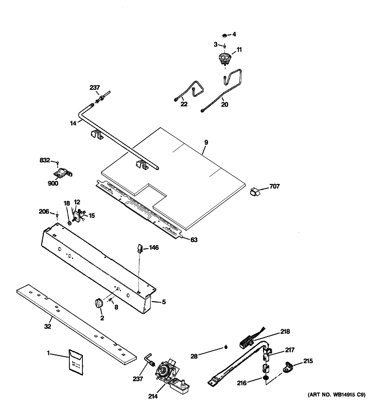 GAS & BURNER PARTS Diagram and Parts List for JGBS18GER1SA  General Electric Range