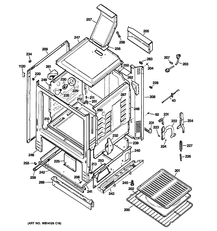 BODY PARTS Diagram and Parts List for JGBS18GER1SA  General Electric Range