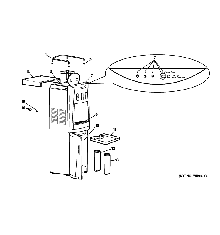 WATER DISPENSER Diagram and Parts List for PXCP33SSS  General Electric Water Filter System