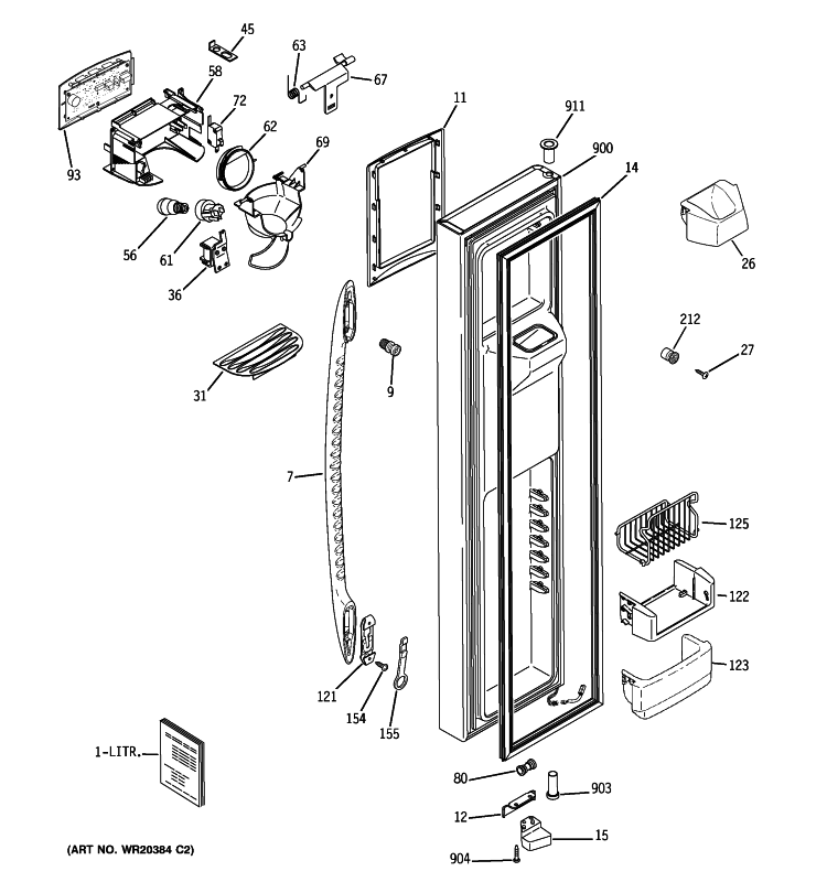 FREEZER DOOR Diagram and Parts List for PHE25PGTBFBB  General Electric Refrigerator