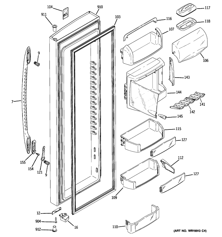 FRESH FOOD DOOR Diagram and Parts List for PHE25PGTBFBB  General Electric Refrigerator