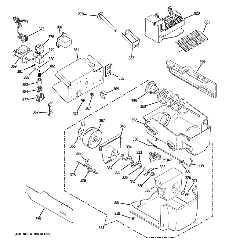 ICE MAKER & DISPENSER Diagram and Parts List for PHE25PGTBFBB  General Electric Refrigerator