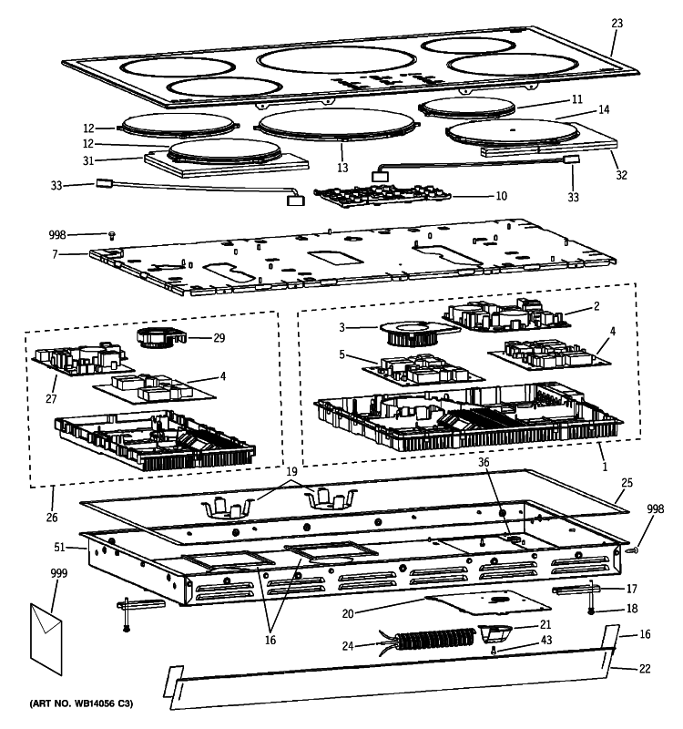CONTROL PANEL & COOKTOP Diagram and Parts List for ZHU36RBM2BB  General Electric Cooktop