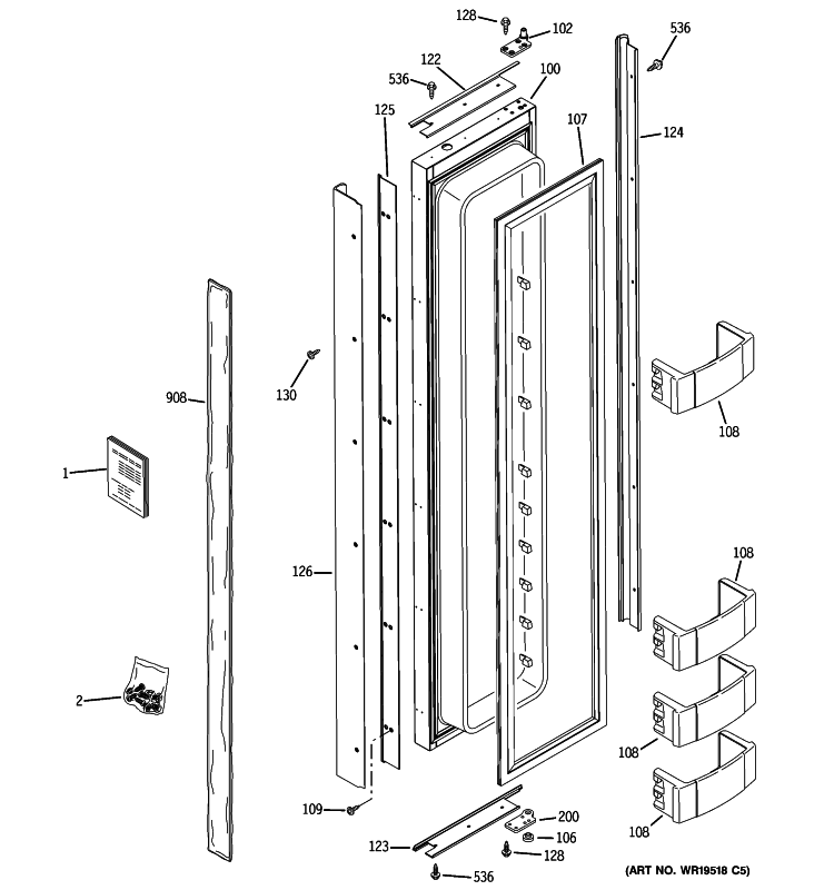 FREEZER DOOR Diagram and Parts List for ZIS360NXB  General Electric Refrigerator