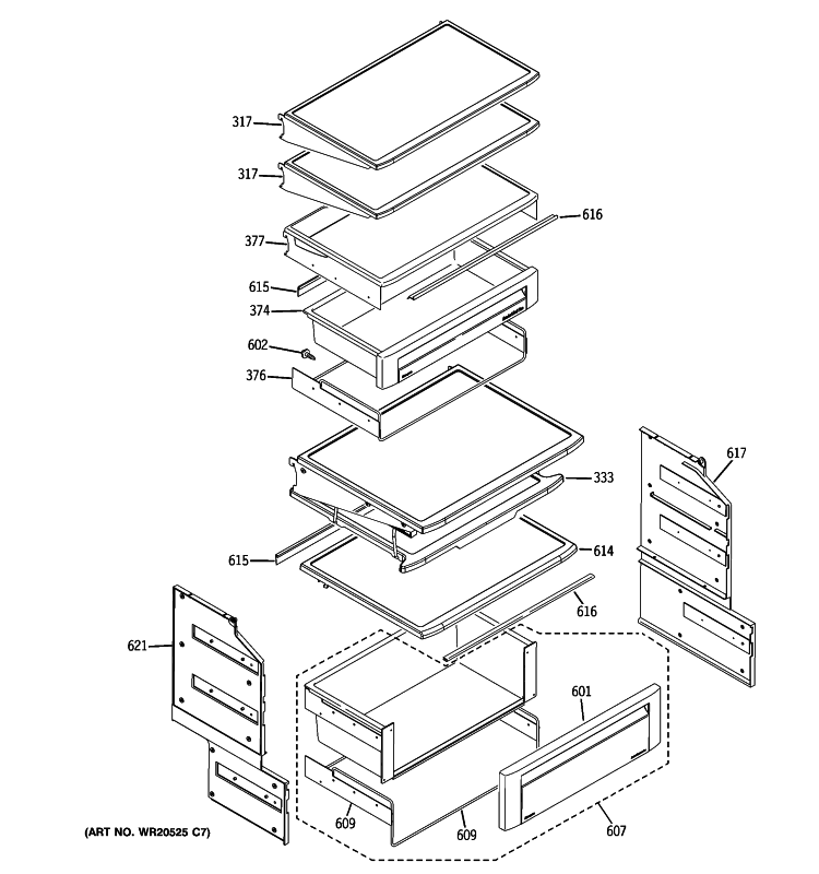 FRESH FOOD SHELVES Diagram and Parts List for ZSEP480DYBSS  General Electric Refrigerator