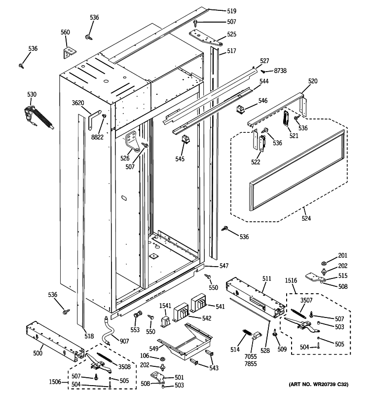 CASE PARTS Diagram and Parts List for ZSEP480DYBSS  General Electric Refrigerator