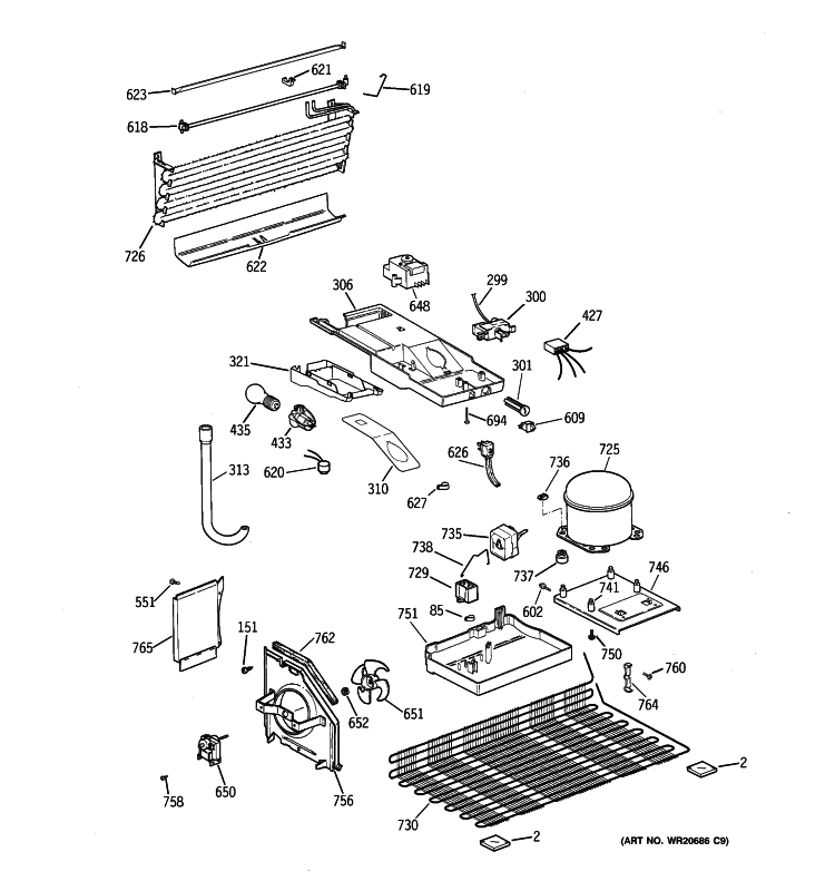 UNIT PARTS Diagram and Parts List for HTM17CBTHRSA  Hotpoint Refrigerator