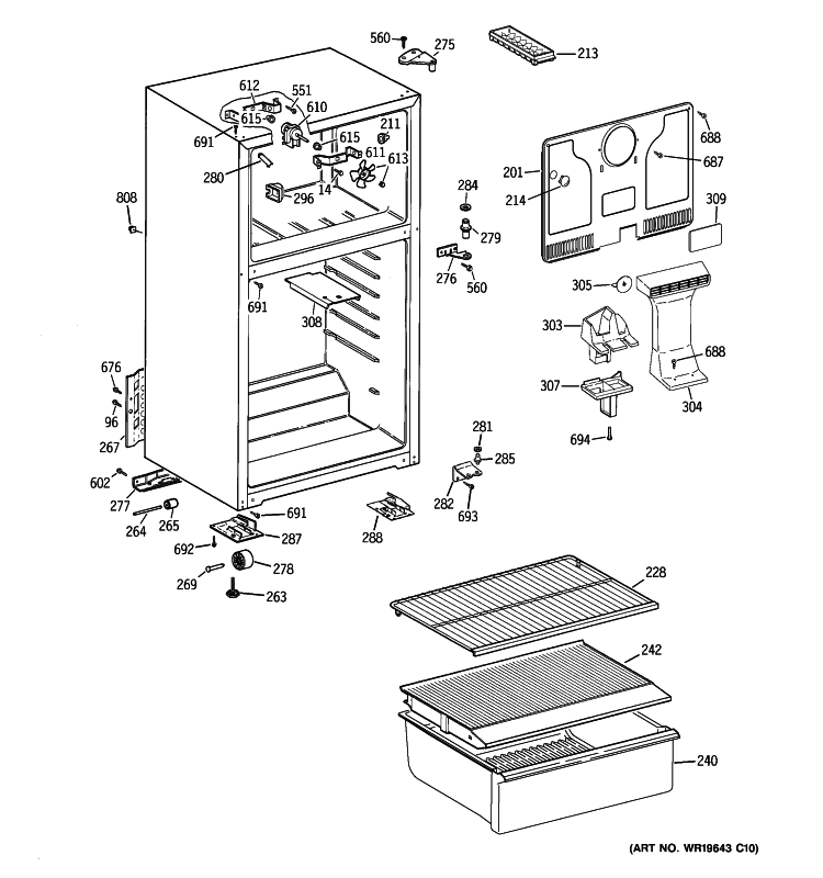 CABINET Diagram and Parts List for HTS16BBSHLWW  Hotpoint Refrigerator