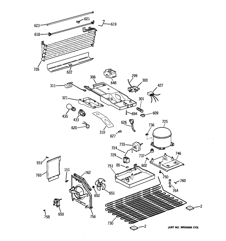 UNIT PARTS Diagram and Parts List for HTT16BBSHRWW  Hotpoint Refrigerator