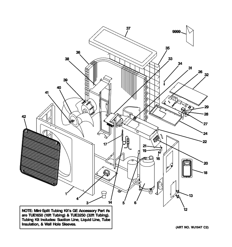 ROOM AIR CONDITIONER Diagram and Parts List for AE0RD14DM0V1  General Electric Air Conditioner