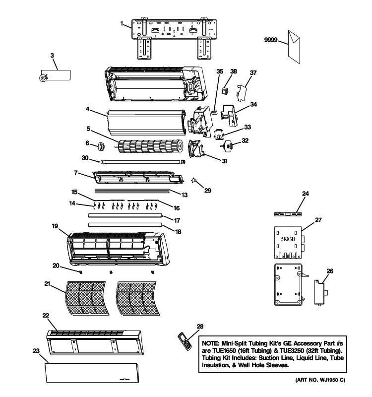 ROOM AIR CONDITIONER Diagram and Parts List for AE1RD10AM0V1  General Electric Air Conditioner