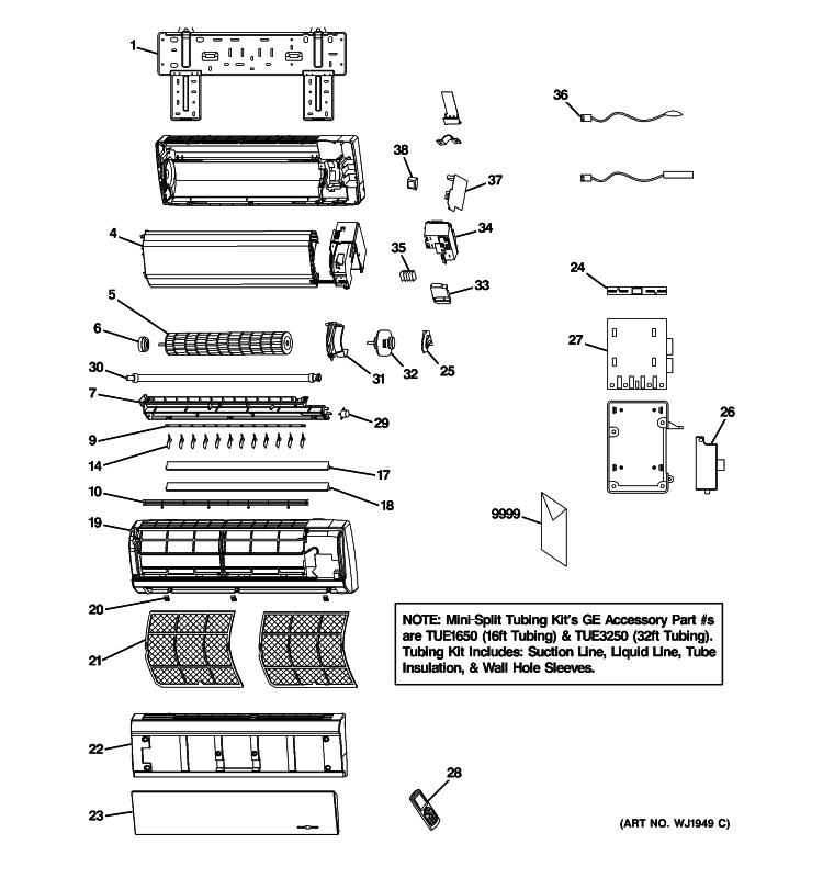 ROOM AIR CONDITIONER Diagram and Parts List for AE1RD14DM0V1  General Electric Air Conditioner