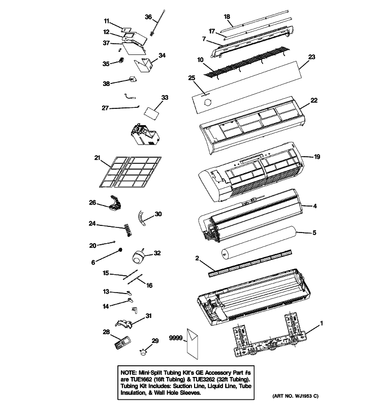 ROOM AIR CONDITIONER Diagram and Parts List for AE1RD20DM0V1  General Electric Air Conditioner