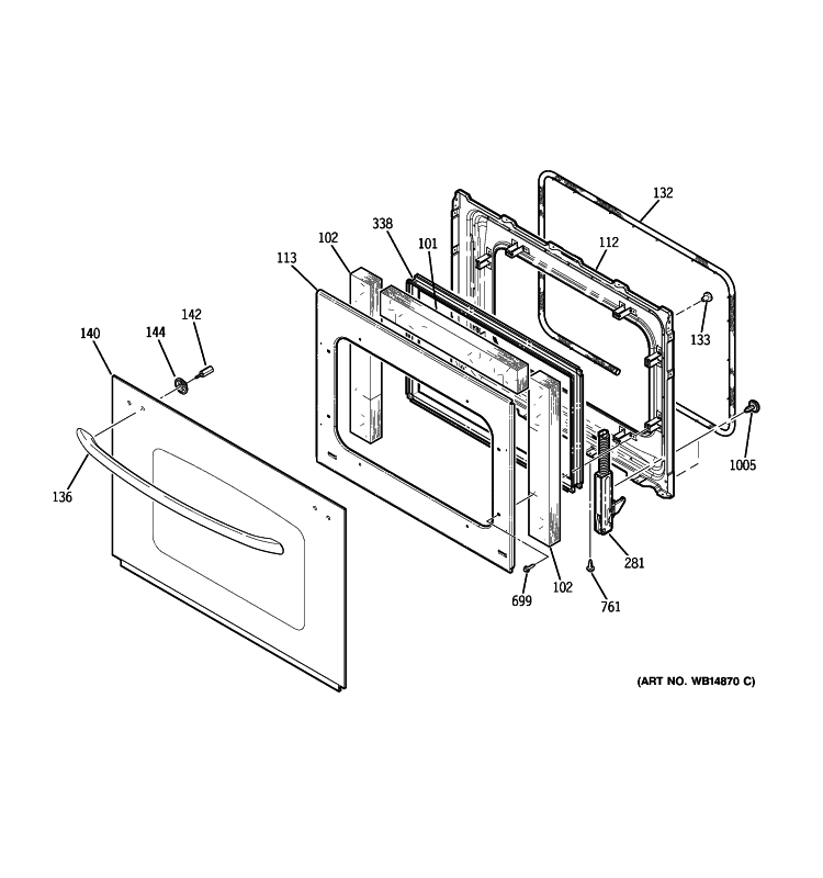 DOOR Diagram and Parts List for JTP30DP2CC  General Electric Wall Oven