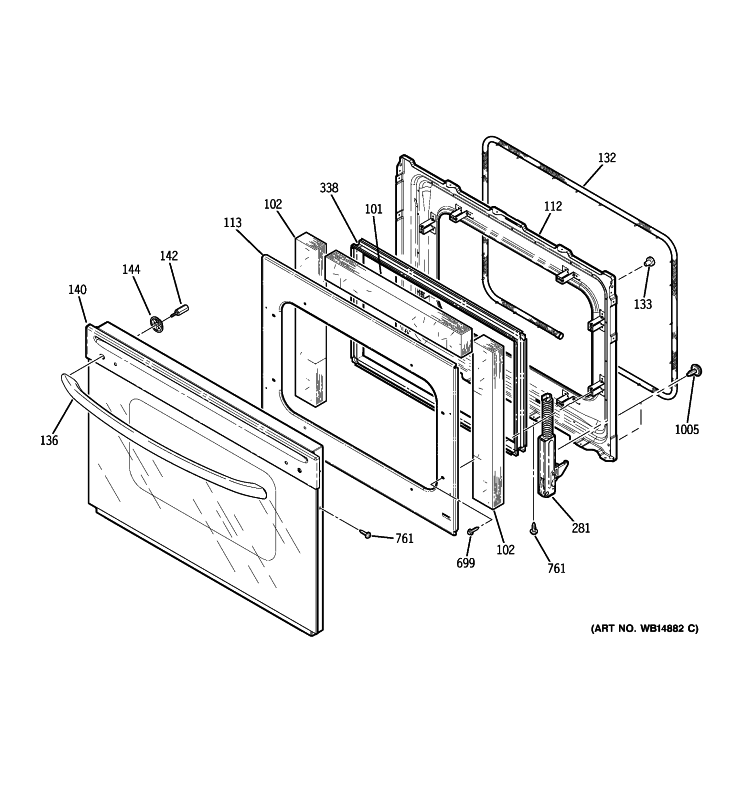 DOOR Diagram and Parts List for JTP55DP2WW  General Electric Wall Oven
