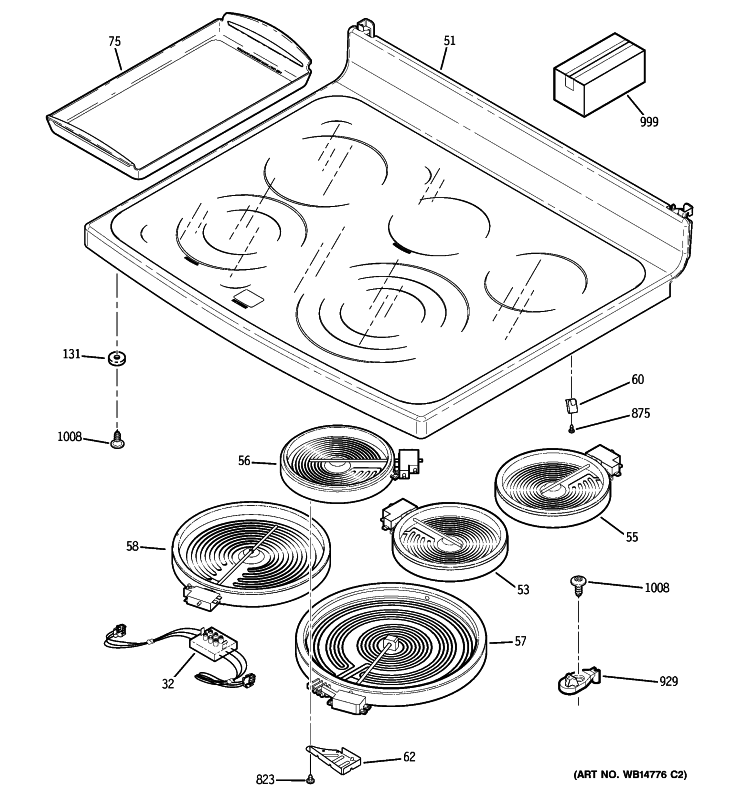 COOKTOP Diagram and Parts List for PB978SP3SS  General Electric Range