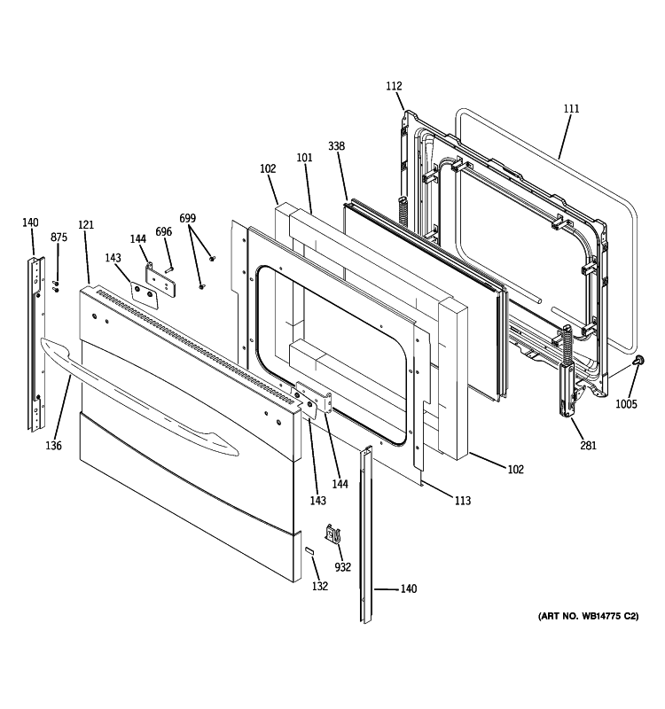 LOWER DOOR Diagram and Parts List for PB978SP3SS  General Electric Range