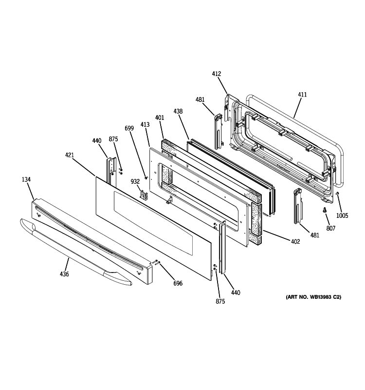 UPPER DOOR Diagram and Parts List for PCB975DP2BB  General Electric Range