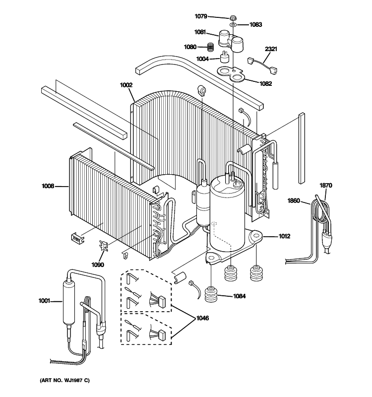 SEALED SYSTEM & COMPONENTS Diagram and Parts List for AJEQ10DCDM1  General Electric Air Conditioner